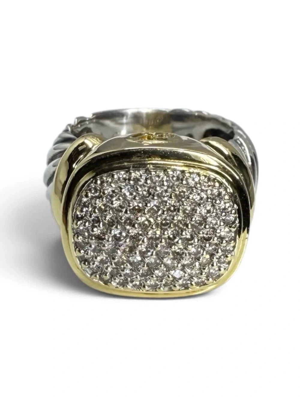 David Yurman Noblesse Diamond Ring 18k Yellow Gold & Sterling Silver Size 6